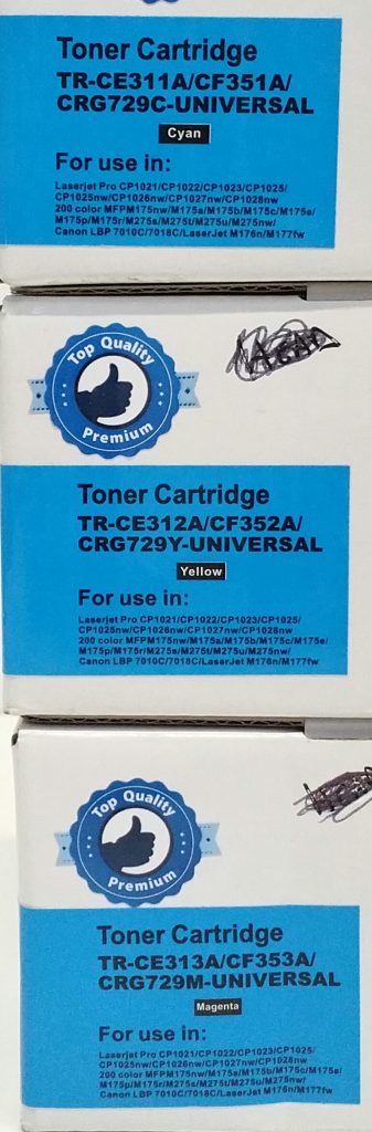 Laser Toner Cartridge Job Lots TR-CE311A/12A/13A/ CF351A/52A/53A/ CRG729C/29Y/29M-Universal Cyan, Yellow, Magenta Premium Quality - Image 3
