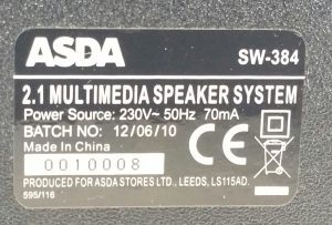 Asda 2.1 Multimedia Speaker System SW-384 Mains Only - Image 5