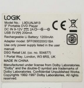 Logik L9DUALM13 9" Portable DVD Player No PSU Included - Image 4