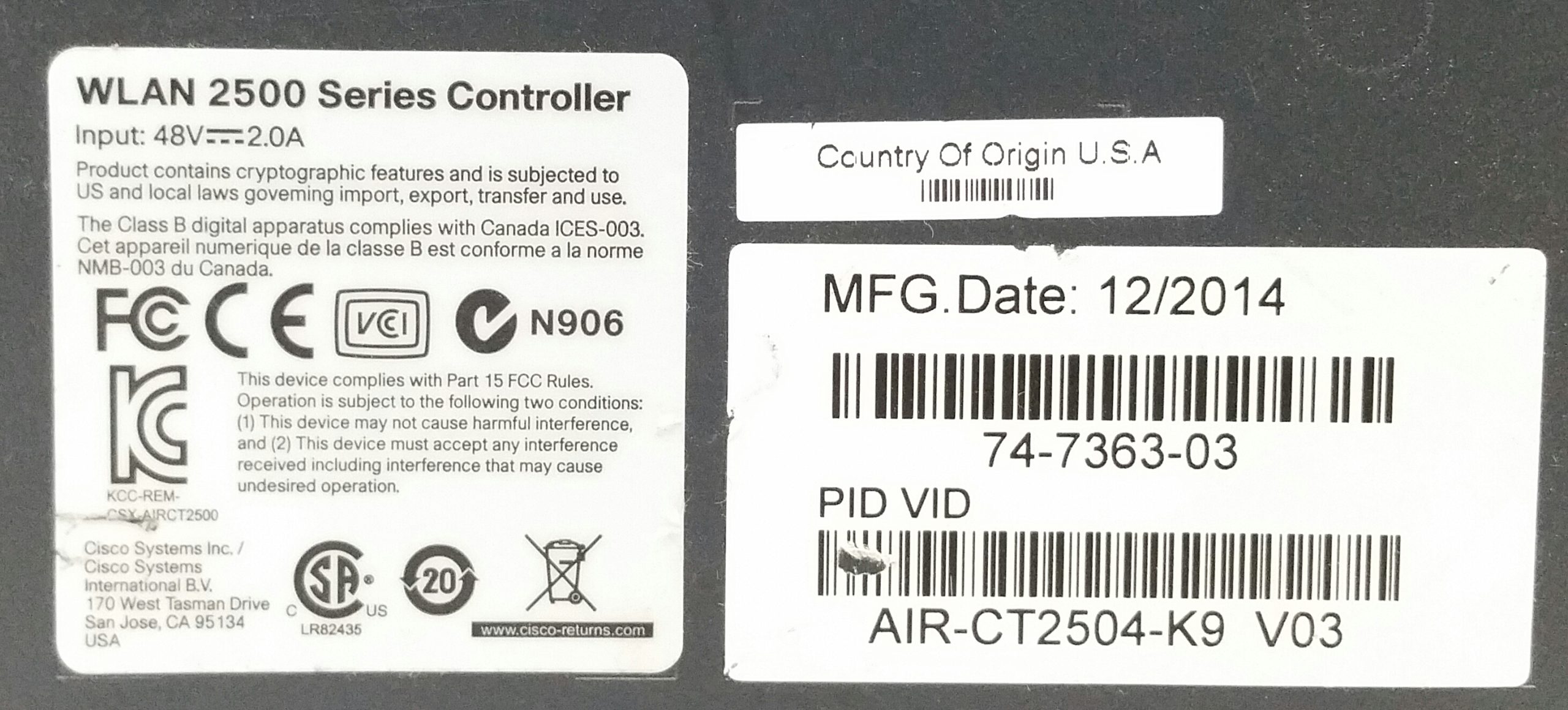 Cisco WLAN 2500 Series 4-Port Wireless Controller Model 2504