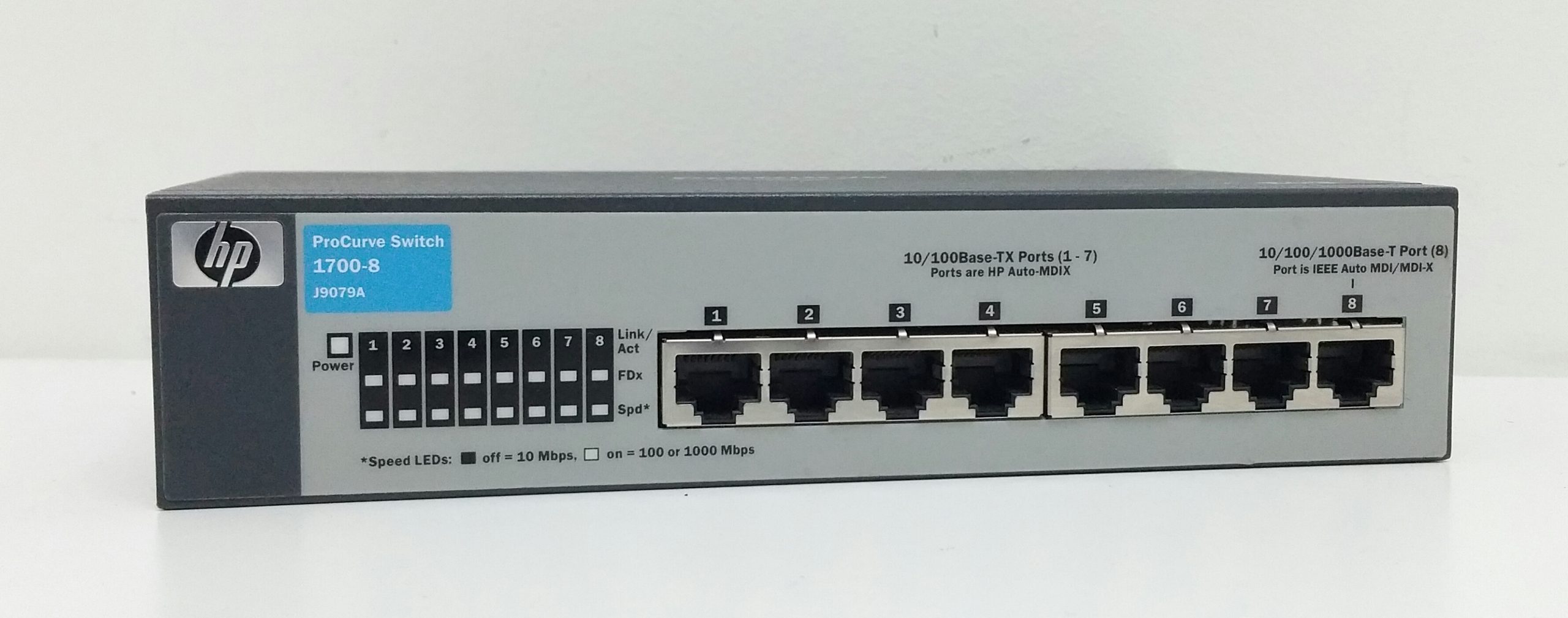 20180402_145314-1 HP Procurve J9079A 10/100Base-TX Ports (1-7) Ports 10/100/1000Base-T Port(8) Switch - Image 1