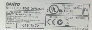 Sanyo PDG-DWL2500 WXGA Projector 2290 Lamp Hours Used - Image 3