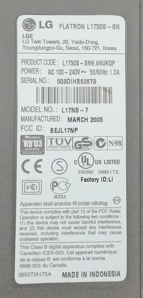 LG Flatron L1750S-SN L17NS-7 17.5" VGA Monitor - Image 3