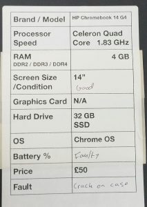 HP Chromebook 14 G4 - Celeron Quad Core 1.83GHz - 4GB RAM - 14" - 32GB SSD - Chrome OS - Image 3