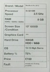 Apple Macbook Pro A1278 - i5-3210M 2.5GHz - 8GB DDR3 - 13" - 500GB HDD - High Sierra 10.13 (2012) - Image 3