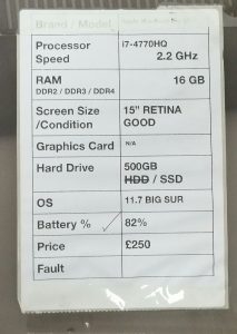 Apple Macbook Pro A1398 - i7-4770HQ 2.2GHz - 16GB DDR3 - 15" - 500GB SSD - 11.7 Big Sur (2014) - Image 3