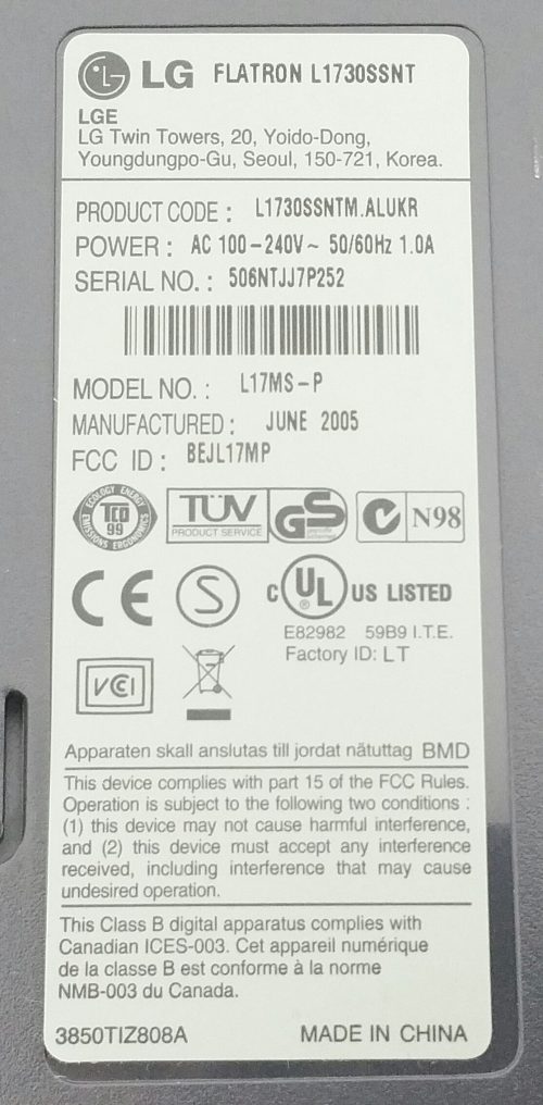 LG Flatron L1730STFT L17MS-P 17" VGA LCD Monitor - Image 3