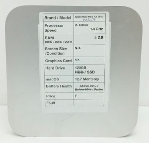 Apple Mac Mini 7 G1 A1347 EMC: 2840 - i5-4260U 1.4GHz - 4GB - 12GB SSD - 12.7 Monterey (2014) - Image 3
