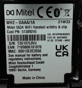 Mitel WH2-DAAA/1A 5634 WiFi Handset Only - Image 3