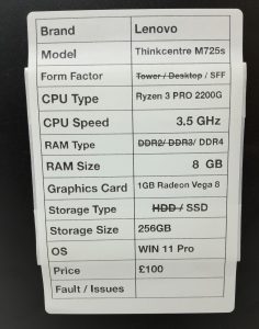 Lenovo ThinkCentre M725s 000UUK - SFF - Ryzen 3 Pro 2200G 3.5Ghz - DDR4 - 8GB RAM - 256GB SSD - Windows 11 Pro - Image 3