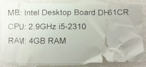 Intel DH61CR - i5-2310 2.9GHz - 4GB Ram - Desktop Board / Motherboard with IO Shield - Image 3