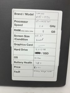 Lenovo V15-IIL 82C5 - i5-1035G1 1GHz - 8GB Ram - 15.6" - 256GB SSD - Windows 11 Pro - Image 3