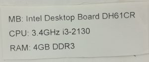 Intel DH61CR - i3-2130 3.4GHz - 4GB Ram - Desktop Board / Motherboard with IO Shield - Image 3