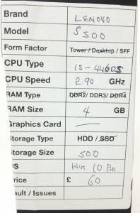 Lenovo S500 SFF i5-4460S 2.90GHz 4GB Ram 500GB HDD Windows 10 Pro - Image 3