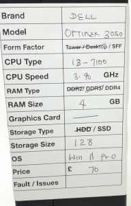 Dell Optiplex 3050 SFF i3-7100 3.90Ghz 4GB RAM 128GB SSD Windows 11 Pro - Image 3