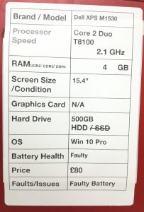 Dell XPS M1530 - Core 2 Duo T8100 2.1GHz - 4GB RAM - 15.4" - 500GB HDD - Windows 10 Pro - Image 3