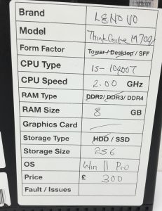 Lenovo ThinkCentre M709q SFF i5-10400T 2GHz 8GB RAM 256GB SSD Windows 11 Pro - Image 3