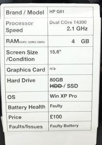 HP G61 - Dual Core T4300 2.1GHz - 4GB RAM - 15.6" - 80GB SSD - Windows XP Pro - Image 3