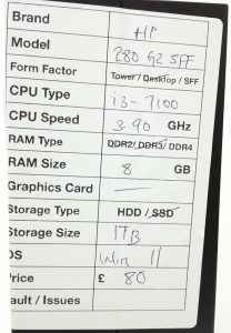 HP 280 G2 - SFF - i3-7100 3.9Ghz - 8GB RAM - 1TB HDD - Windows 11 - Image 3