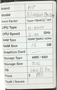 HP EliteDesk 800 G4 - SFF - i5-8500 3.00GHz -16GB Ram - 512GB SSD - Windows 11 Pro - Image 3