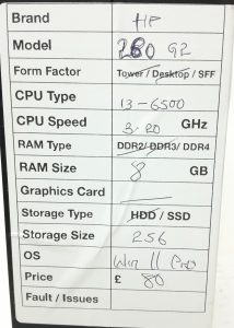 HP 280 G2 - SFF - i3-6500 3.20GHz  - 8GB RAM - 256GB SSD - Windows 11 Pro - Image 3