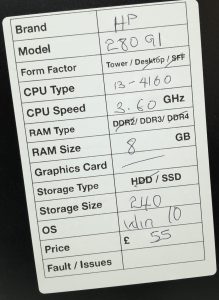 HP 280 G1 - Tower - i3-4160 3.60GHz  - 8GB RAM - 240GB SSD - Windows 10 - Image 3