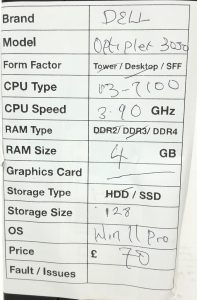 Dell Optiplex 3050 - SFF - i3-7100 3.90GHz - 4GB RAM - 128GB SSD - Windows 11 Pro - Image 3