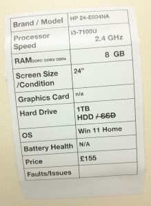 HP 24-E034NA - i3-7100U 2.4GHz - 8GB Ram - 24" - 1TB HDD - Windows 11 Home - Image 3
