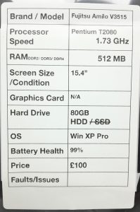 Fujitsu Amilo Pro V3515 - Pentium T2080 1.73GHz - 512MB Ram - 15.4" - 80GB HDD - Windows XP Pro - Image 3