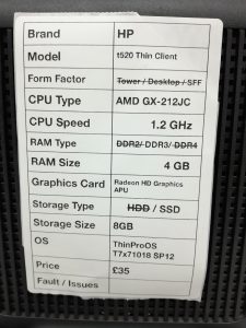HP t520 - SFF - AMD GX-212JC 1.2GHz - 4GB - 8GB SSD - ThinProOS T7x71018 SP12 - Image 3