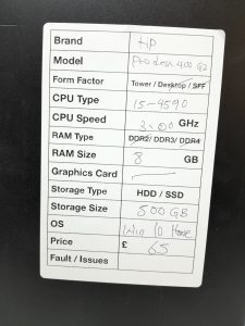 HP ProDesk 400 G2 - Tower - i5-4590 3GHz  - 8GB RAM - 500GB HDD - Windows 10 Home - Image 3