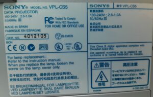 Sony VGA Projector with 344 Lamp Hours Used VPL-CS5 - Image 3