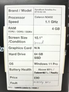 Dynabook Tablet with Keyboard Satellite Pro ET10-G-105 - Celeron N3450 @ 1.1GHz - 4GB RAM - 10.1" - 64GB SSD - Windows 11 Pro - Image 3