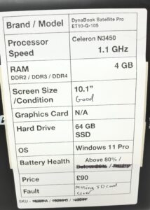 Dynabook Tablet with Keyboard Satellite Pro ET10-G-105 - Celeron N3450 @ 1.1GHz - 4GB RAM - 10.1" - 64GB SSD - Windows 11 Pro - Image 3