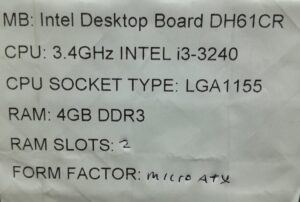 Intel Motherboard i3-3240 With I/O Shield DH61CR LGA1155 DDR3 MICRO ATX - Image 3
