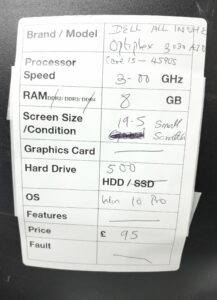Dell All In One PC OptiPlex 3030 - Core i5-4590S @ 3.00GHz - 8GB Ram - 19.5" - 500GB HDD - Windows 10 Pro - Image 3