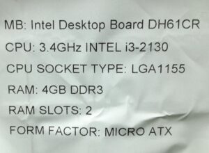 Intel Motherboard With I/O Shield DH61CR LGA1155 DDR3 MICRO ATX - Image 3