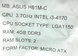 Asus Motherboard With I/O Shield H81M-C LGA1150 DDR3 MICRO ATX - Image 3