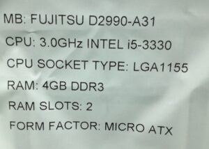 Fujitsu Motherboard With I/O Shield D2990-A31 LGA1155 DDR3 MICRO ATX - Image 3