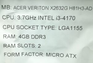 Acer Motherboard With I/O Shield Veriton X2632G H81H3-AD LGA1155 DDR3 MICRO ATX - Image 3