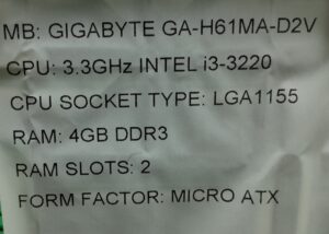 Gigabyte Motherboard i3-3220 With I/O Shield GA-H61MA-D2V LGA1155 DDR3 MICRO ATX - Image 3