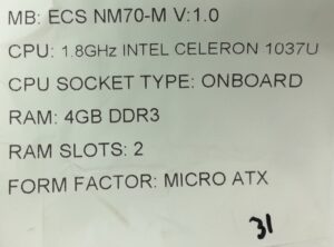 ECS Motherboard With I/O Shield NM70-M V: 1.0 Onboard DDR3 MICRO ATX - Image 3