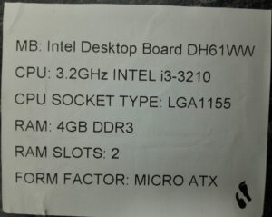 Intel Motherboard With I/O Shield DH61WW LGA1155 DDR3 MICRO ATX - Image 3