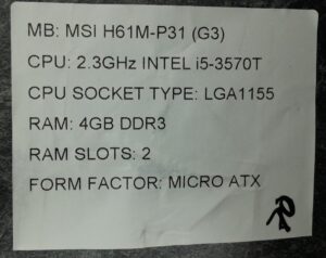MSI Motherboard With I/O Shield H61M-P31 (G3) LGA1155 DDR3 MICRO ATX - Image 3