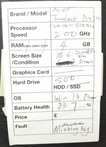 Acer Windows Laptop PC TravelMate P257 Series N15Q1 - i3-5005U @ 2.00GHz - 4GB RAM - 15.6" - 500GB HDD - Windows 10 Pro - Image 3
