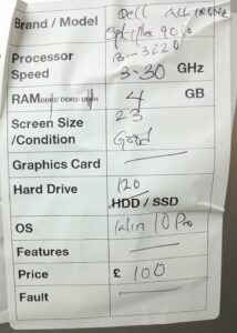 Dell All In One PC Optiplex 9010 - i3-3220 @ 3.30GHz - 4GB Ram - 23" - 120GB SSD - Windows 10 Pro - Image 3