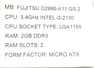 Fujitsu Motherboard Intel i3-2130 With I/O Shield D2990-A11 GS 2 LGA1155 DDR3 MICRO ATX - Image 3
