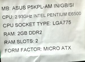 Asus Motherboard Intel Pentium E6500 With I/O Shield P5KPL-AM IN/GB/SI LGA775 DDR2 MICRO ATX - Image 3
