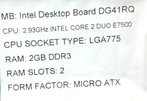 Intel Motherboard Intel Core 2 Duo E7500 With I/O Shield DG41RQ LGA775 DDR3 MICRO ATX - Image 3