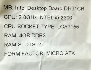 Intel Motherboard Intel i5-2300 With I/O Shield DH61CR LGA1155 DDR3 MICRO ATX - Image 3